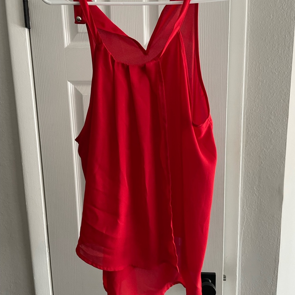Stella Luce Red Asymmetrical Sleeveless Tank Top